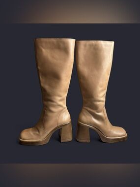 Fanatik Tan Leather Platform Boots - Women